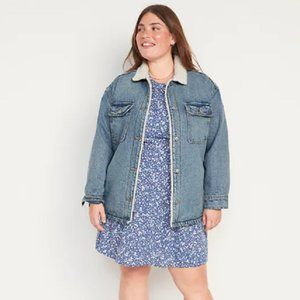 Sherpa-Lined Denim Jean Utility Shacket or Women Sz 4X NEW